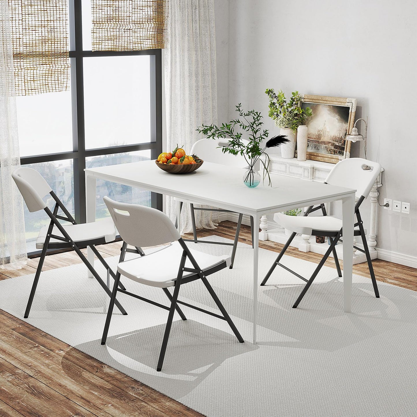 Stackable Plastic Folding Chairs w/Waterproof Seat 350 LBS Capacity Heavy-Duty Metal Frame