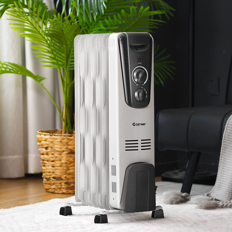 Oil Filled Radiator Heater, 1500W Portable Space Heater with Adjustable Thermostat, 3 Heat Setting