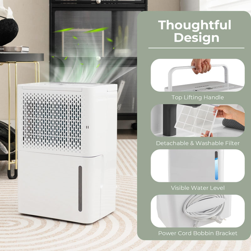 Dehumidifier for Basement, 2000 Sq. Ft 32 Pint Quiet & Energy Efficient Dehumidifier w/Continuous/Drying/Auto Mode