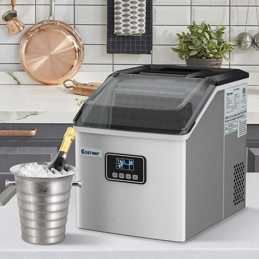 Ice Maker Countertop, 48LBS/24H Automatic Ice Stainless Steel Machine with Self-Cleaning Function