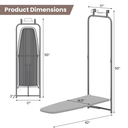 Space Saving Metal Hanging Ironing Board with Iron Holder & Cotton Cover