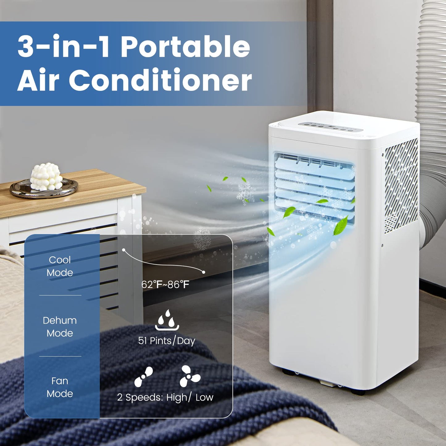 ARLIME Portable Air Conditioners, 8000 BTU AC Unit Fan & Dehumidifier w/Remote Control, 1-24H Timer & 2 Fan Speeds