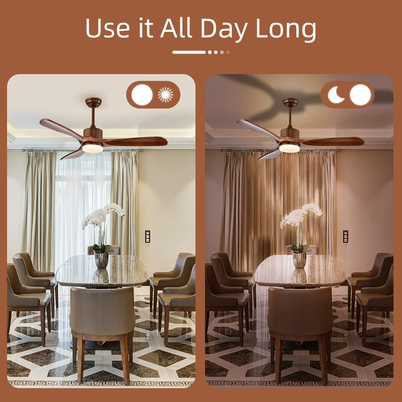 52 Inch Ceiling Fan with LED Light and Remote Control, Indoor Ceiling Fan for Living Room Bedroom