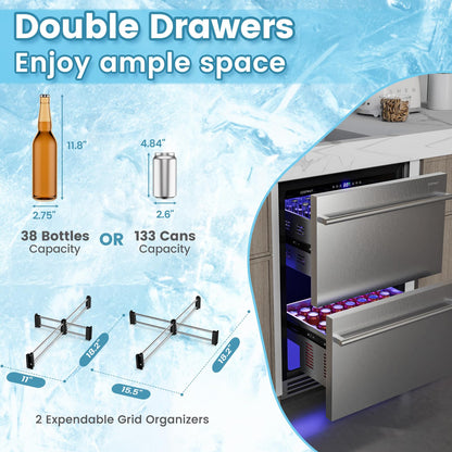 24 Inch Dual Drawer Beverage Refrigerator Built-in and Freestanding Beverage Fridge