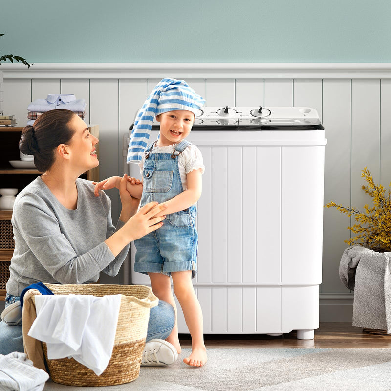 Portable Washing Machine, 17.6lbs Compact Portable Washer Twin Tub Combo with Pump Drain (Black & White)