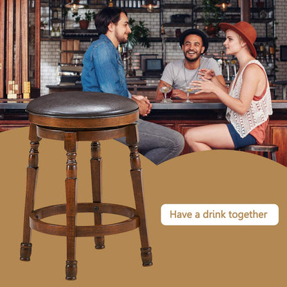 24 Inch Counter Height Round Bar Stool with 360° Swivel Cushioned Seat & Sturdy Natural Rubber Wood