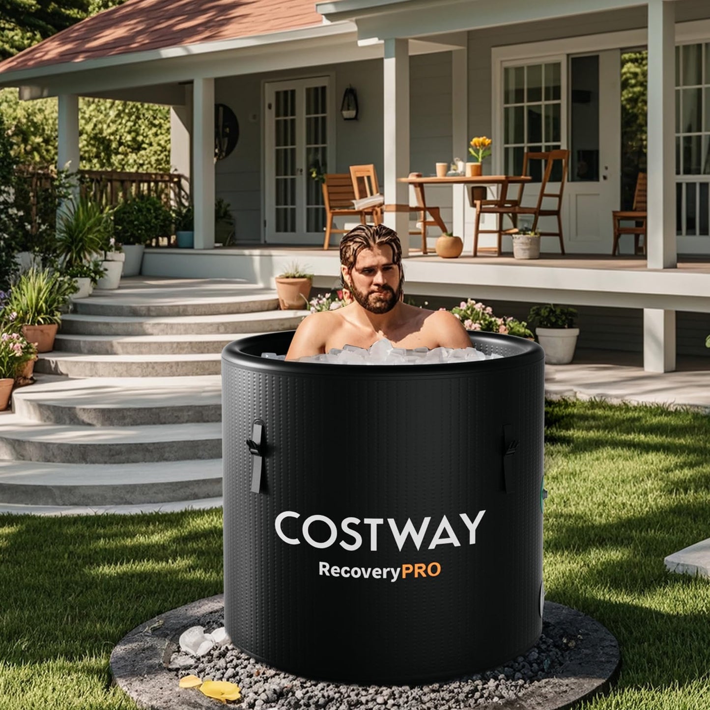 129 Gal Oval Ice Bath Tub with Cover for Cold and Hot Therapy