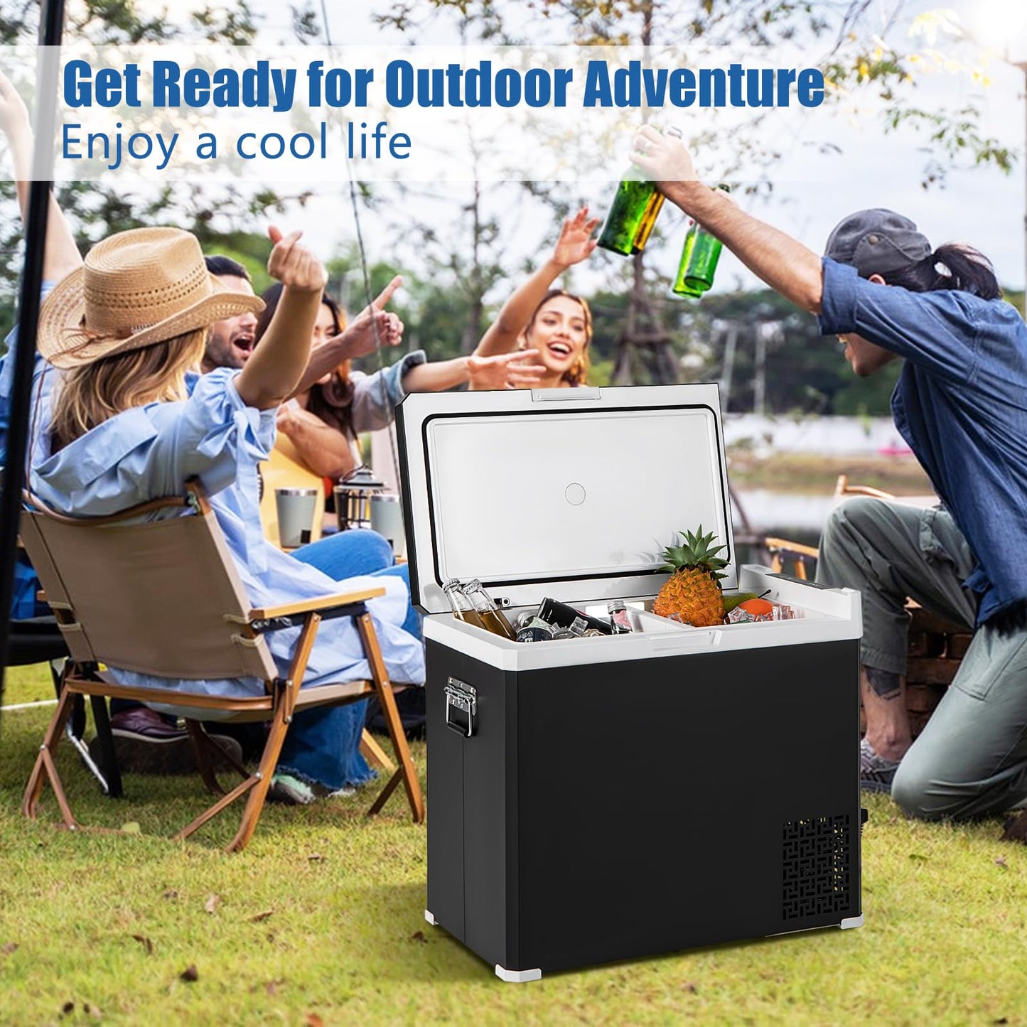 ARLIME 12 Volt Car Refrigerator, 53QT (50L) Dual Zone Portable Car Fridge