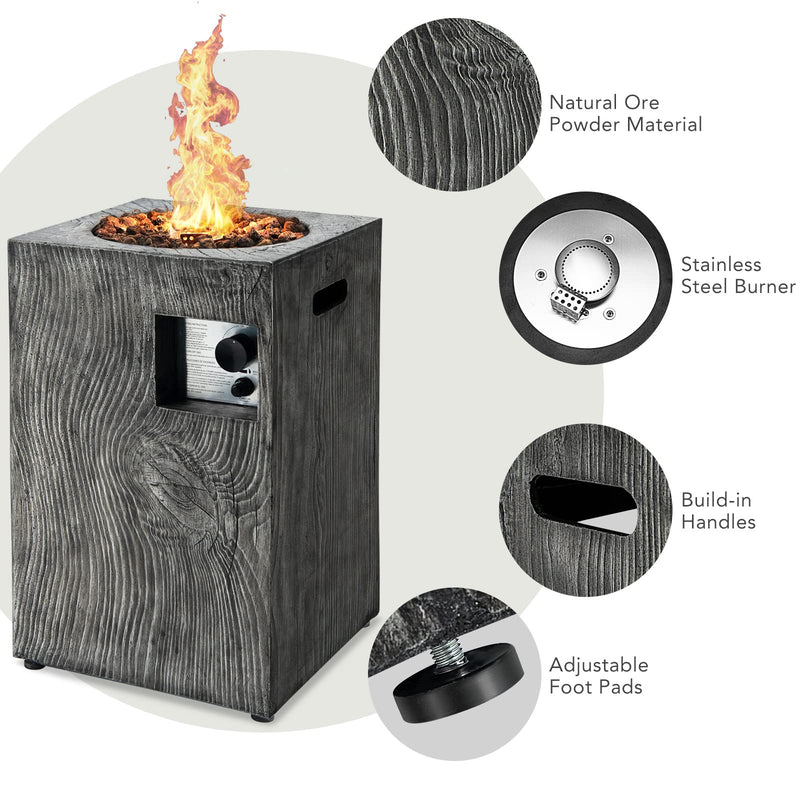 16-Inch Outdoor Propane Fire Pit 30,000 BTU Patiojoy Electronic Ignition Square Gas Fire Pit with Protective Cover