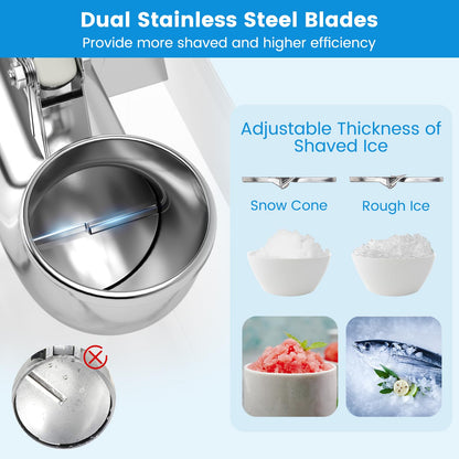 Commercial Shaved Ice Machine, 440 Lbs/H Stainless Steel Ice Crusher with Safety On/Off Switch