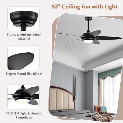 52 Inch Ceiling Fan with Lights, Indoor Modern LED Ceiling Fan, Remote Control