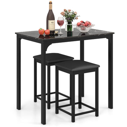 Space Saving Dinette Set w/Counter Height Table & 2 Upholstered Bar Stools