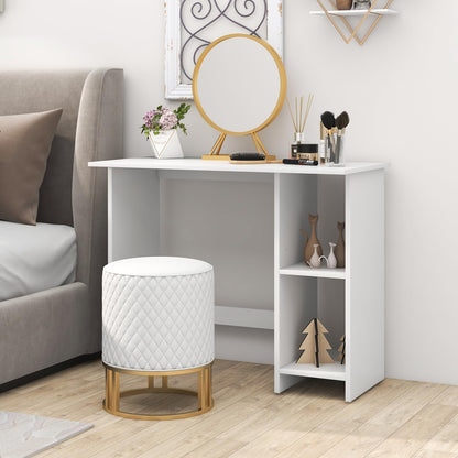 31.5” Space Saving White Writing Desk Modern Home Office Computer Workstation with Adjustable Shelf