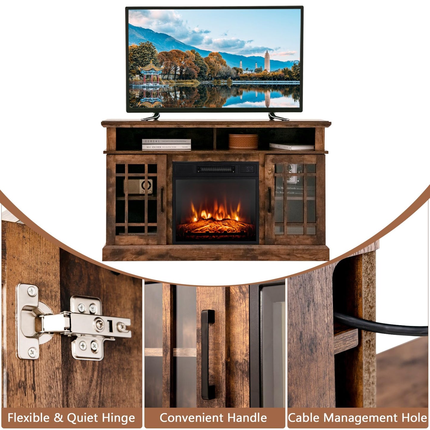 Electric Fireplace TV Stand for TVs Up to 55 Inches, 18-Inch Fireplace Insert with Remote, Overheat Protection