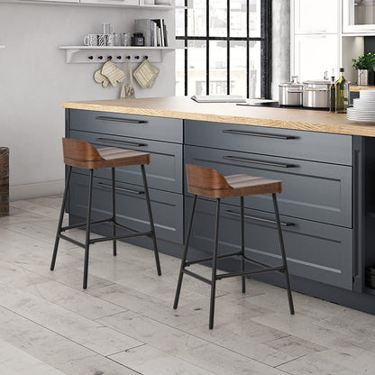 Bar Stool 24.5'' Industrial Pub Stool with Low Backrest and Footrest