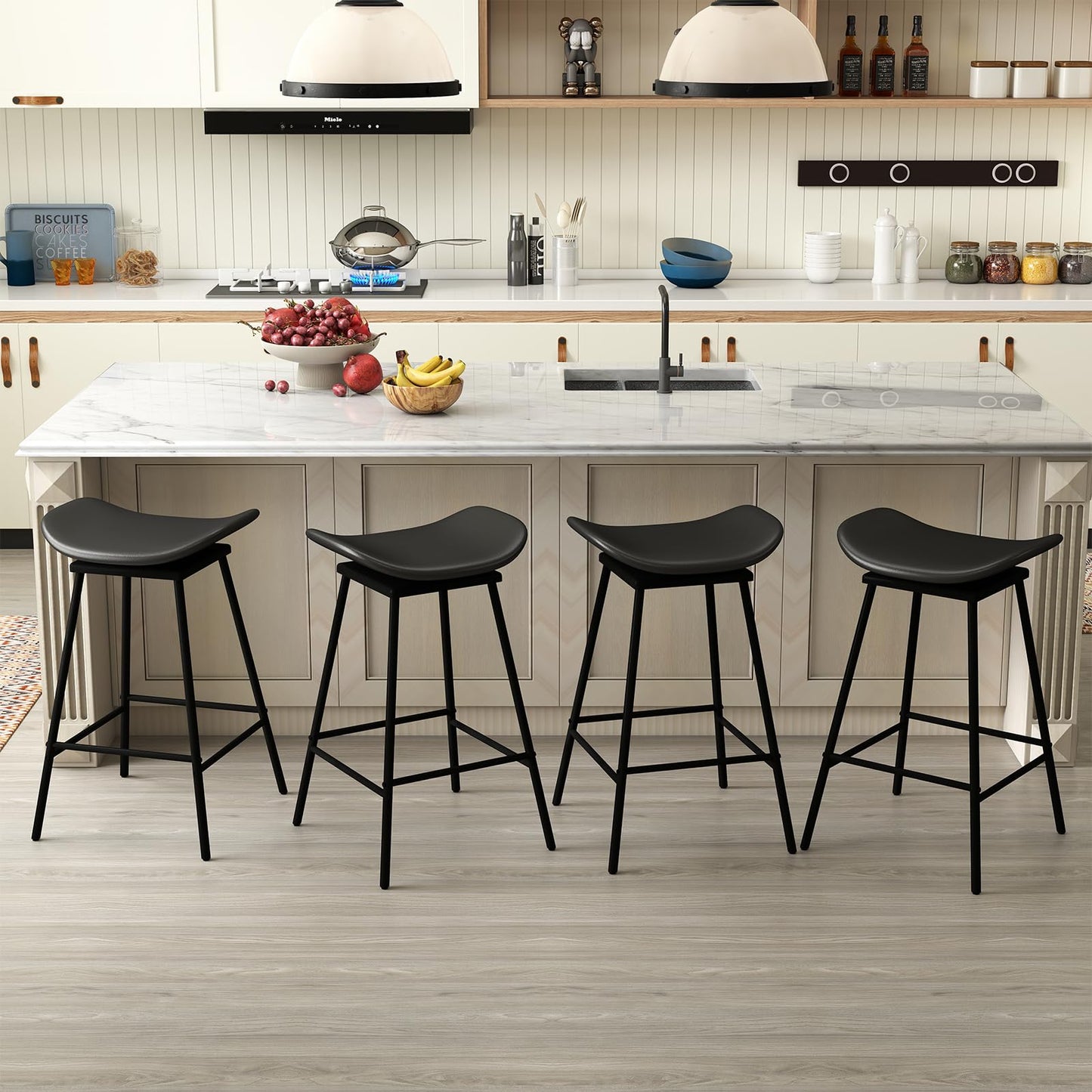 Faux Leather Backless Bar Stools with Padded Saddle Seat and Footrest