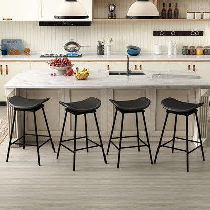 Faux Leather Backless Bar Stools with Padded Saddle Seat and Footrest