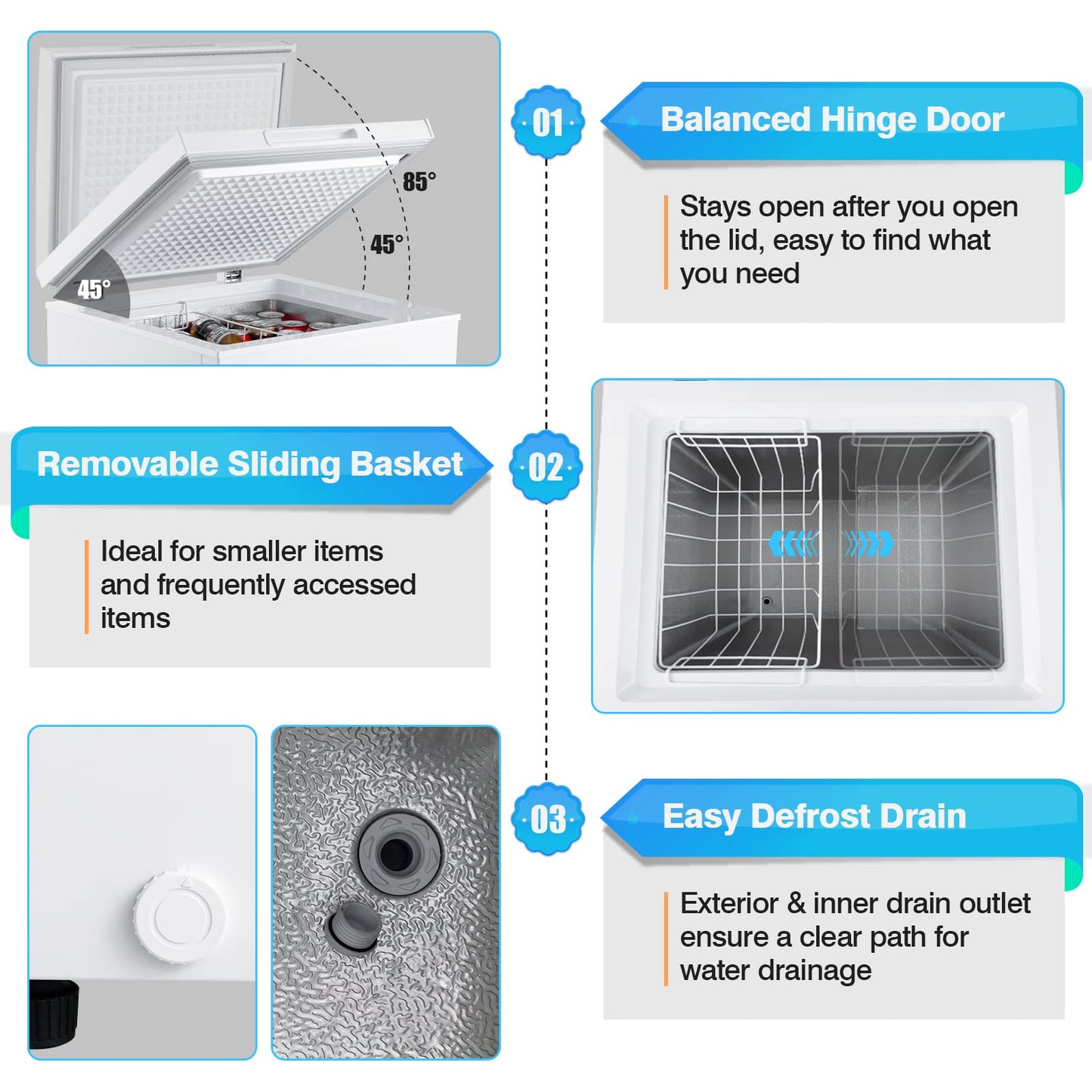ARLIME Chest Freezer 5 Cu.ft Single Door Deep Refrigerator with 7-Grade Temperature Range -11°F to 10°F