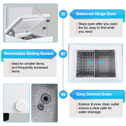 ARLIME Chest Freezer 5 Cu.ft Single Door Deep Refrigerator with 7-Grade Temperature Range -11°F to 10°F