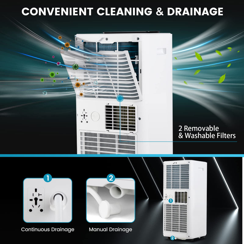 8000 BTU Portable Air Conditioner, 3 in 1 AC Unit, Fan & Dehumidifier w/Sleep Mode, 24H Timer, LED Display