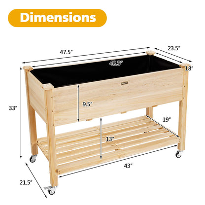 Raised Garden Bed with Wheels & Storage Shelf ( 47.5”L x 23.5”W x 33”H )
