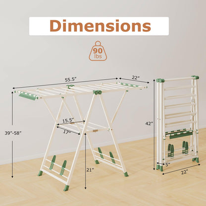 Foldable 2-Level Laundry Drying Rack with Adjustable Wings & 16 Drying Rails