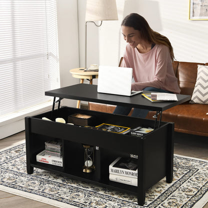 Lift Top Coffee Table with Hidden Storage Compartment & 3 Open Shelves