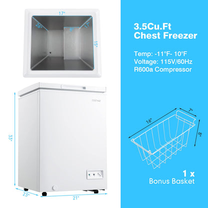 ARLIME Chest Freezer 3.5 Cu.ft Quiet Small Deep Freezer with Top Open Door & Removable Basket