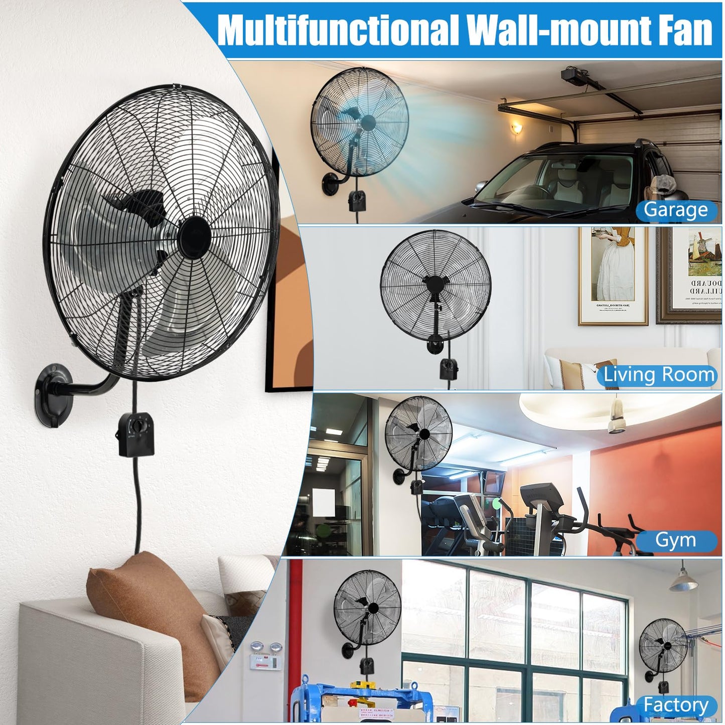ARLIME 20 Inch Wall Mount Fan, Max. 3500 CFM Efficient Industrial Wall Fan