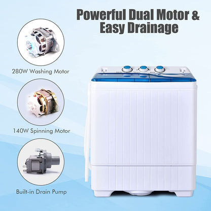 Portable Washing Machine 2 in 1 Twin Tub 26Lbs Capacity Washer(18Lbs) and Spinner(8Lbs) with Control Knobs