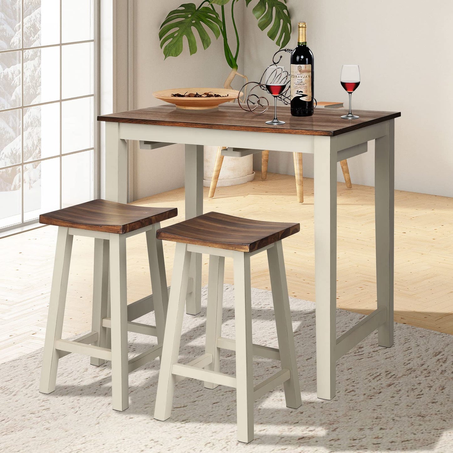 3 Pieces Dining Set Counter Height Pub Table Set