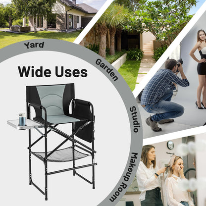46" Tall Directors Chair Folding Makeup Artist Chair with Foldable Side Table & Footrest
