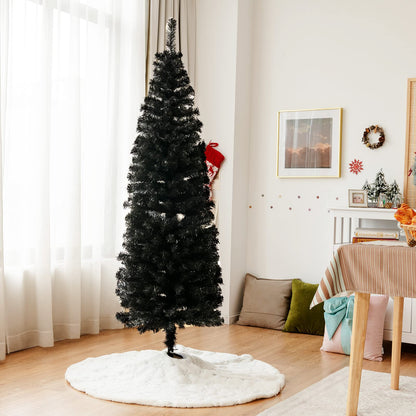 6FT Snow Flocked Pencil Slim Christmas Tree Artificial Hinged Xmas Tree with Metal Stand
