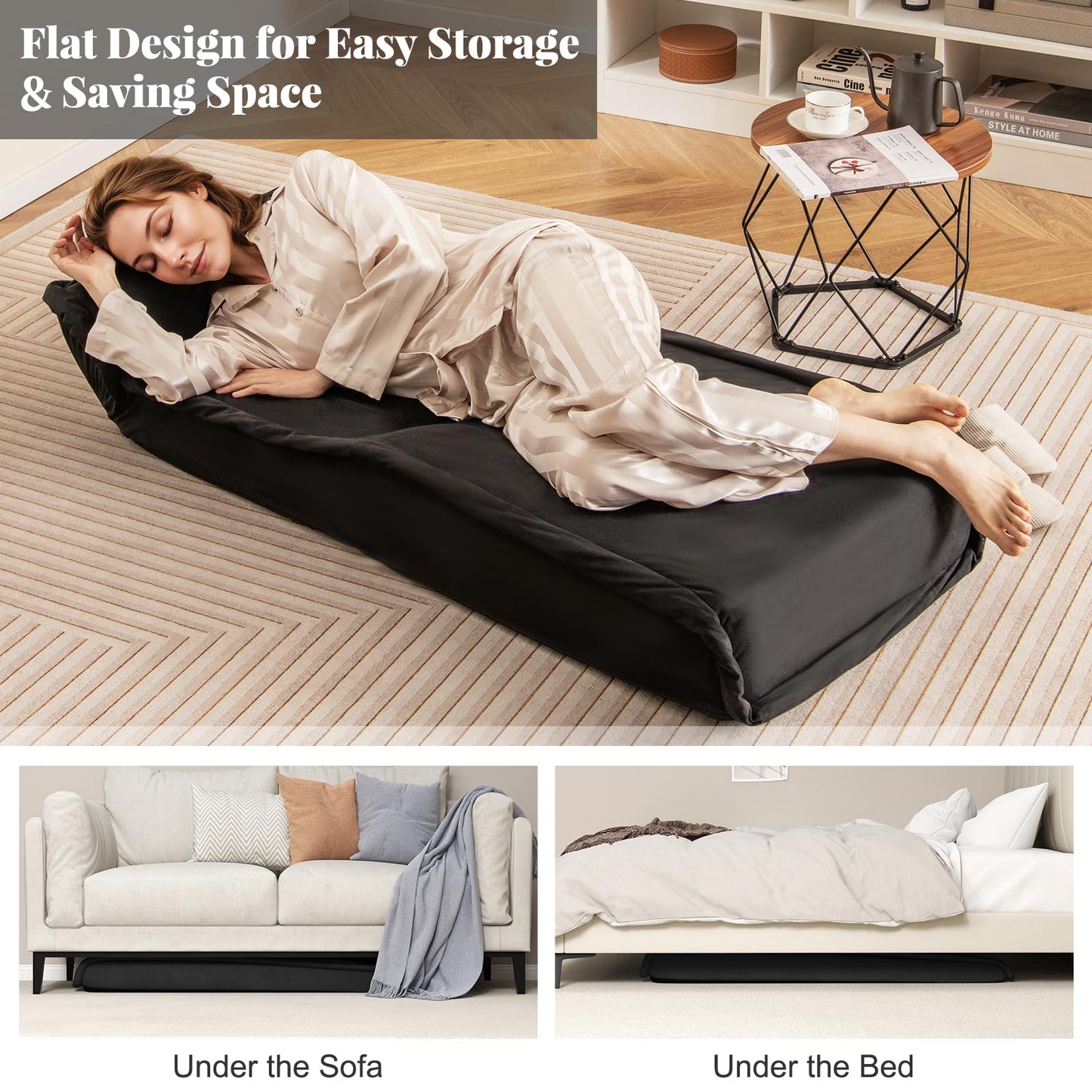 Folding Floor Chair Convertible Lazy Sofa Chair with 14-Poistion Adjustable Backrest