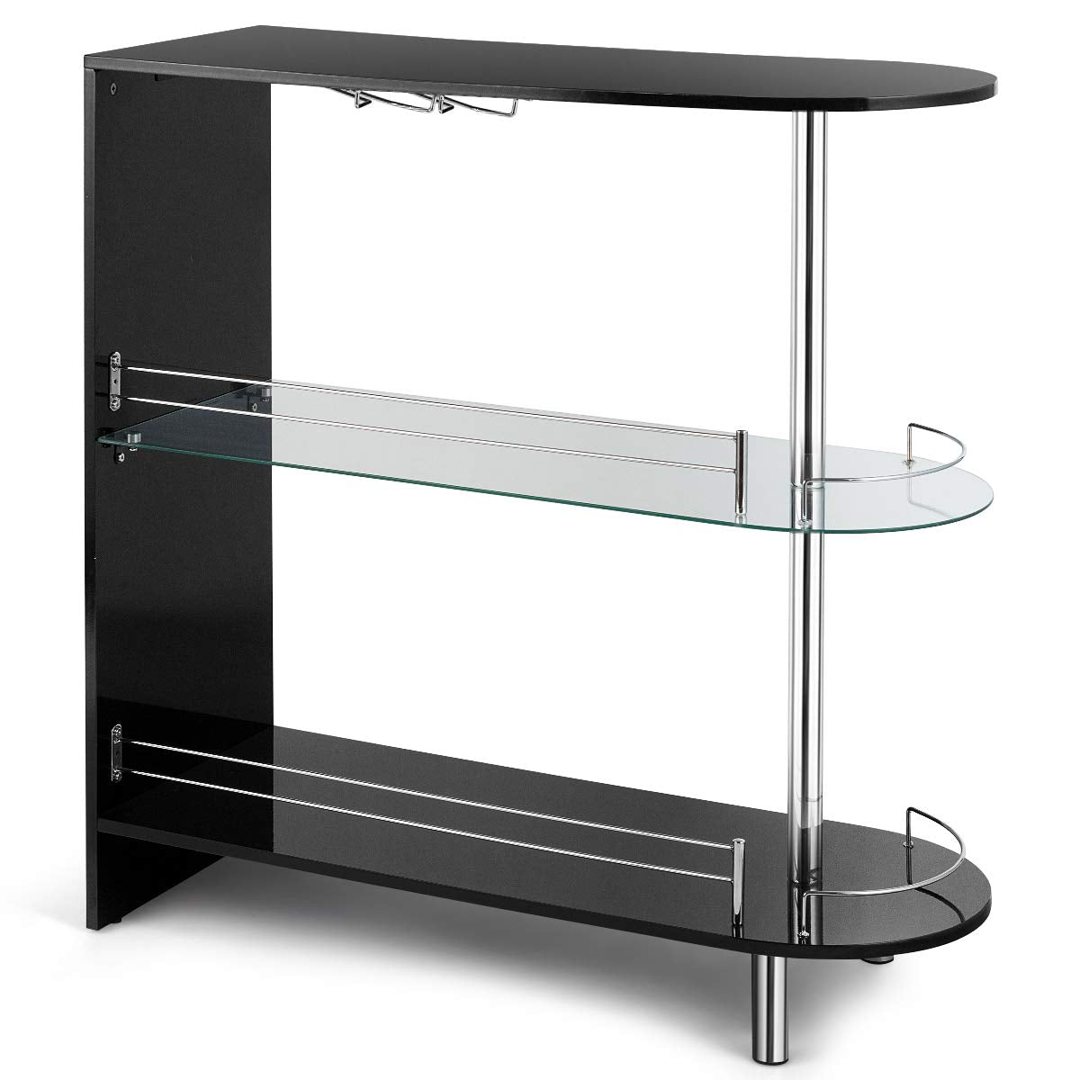 Bar Cabinets Table with 2-Holder Modern Liquor Display Bar Cabinet with Tempered Glass Shelves