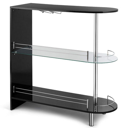 Bar Cabinets Table with 2-Holder Modern Liquor Display Bar Cabinet with Tempered Glass Shelves