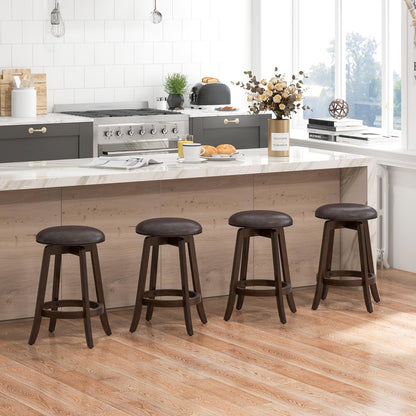 24-Inch Swivel Bar Stools Set of 2/4 Upholstered Barstools w/PU Leather Seat & Solid Rubber Wood Legs