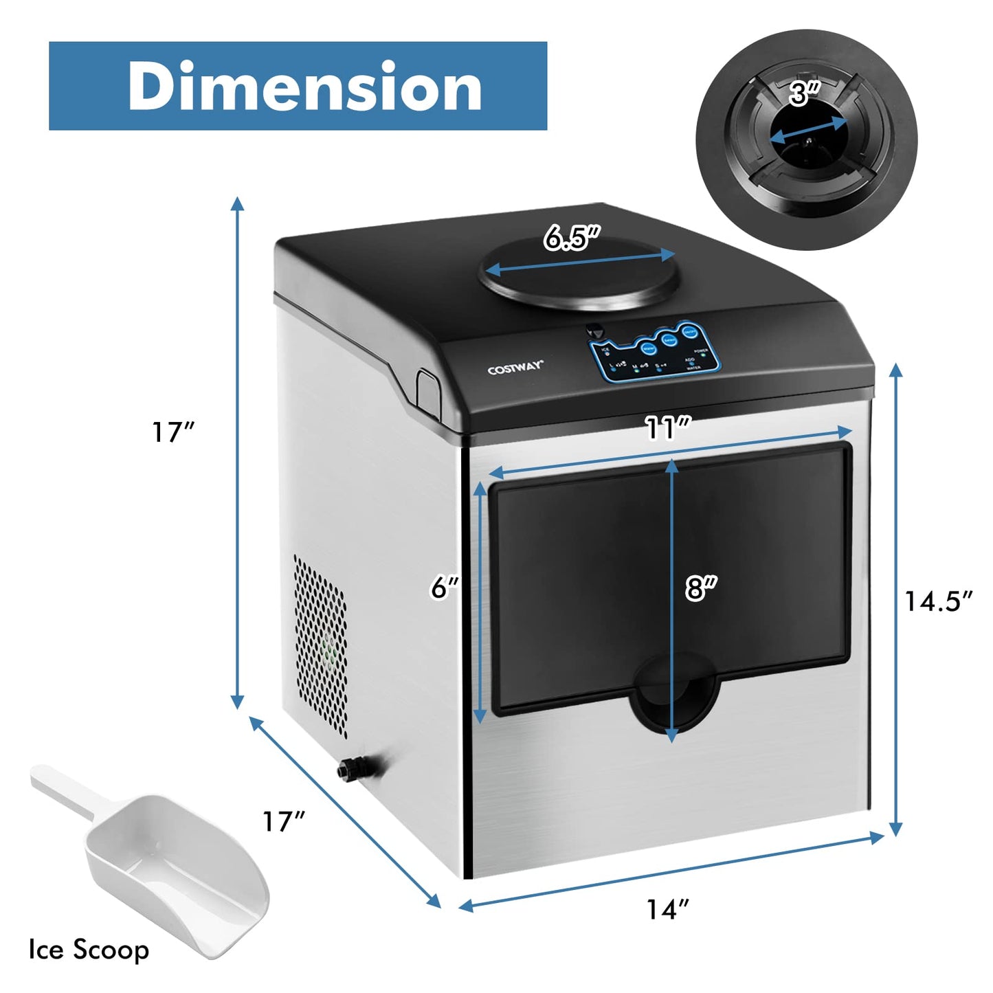 2 in 1 Countertop Ice Maker Built-in Water Dispenser, 48LBS per Day, S/M/L Size Ice Cube