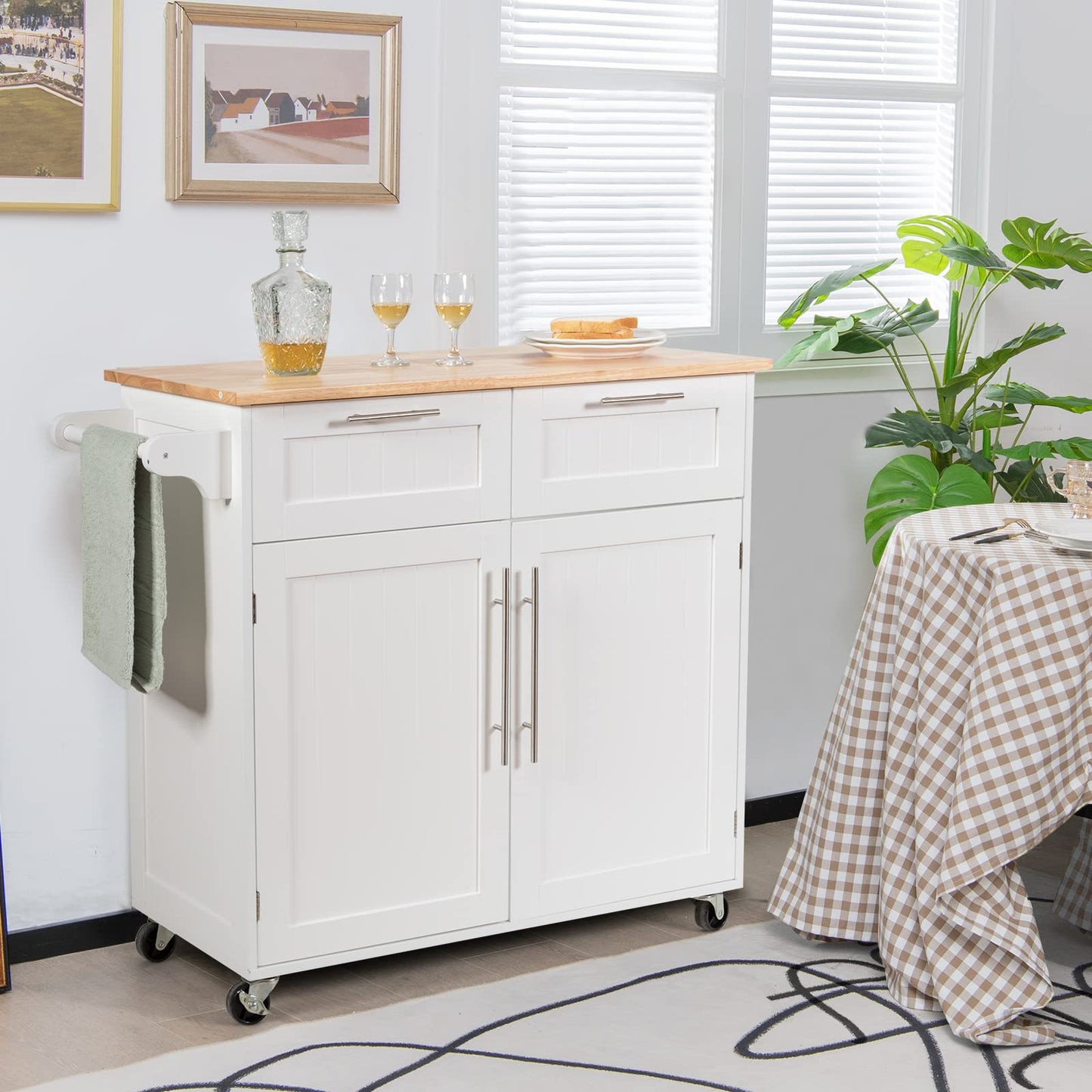 Kitchen Island Cart on Wheels with Side Towel Bar