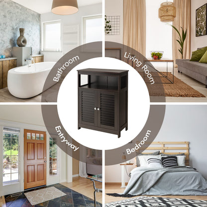 Wooden Side Storage Organizer with Louver Doors & Removable Shelf