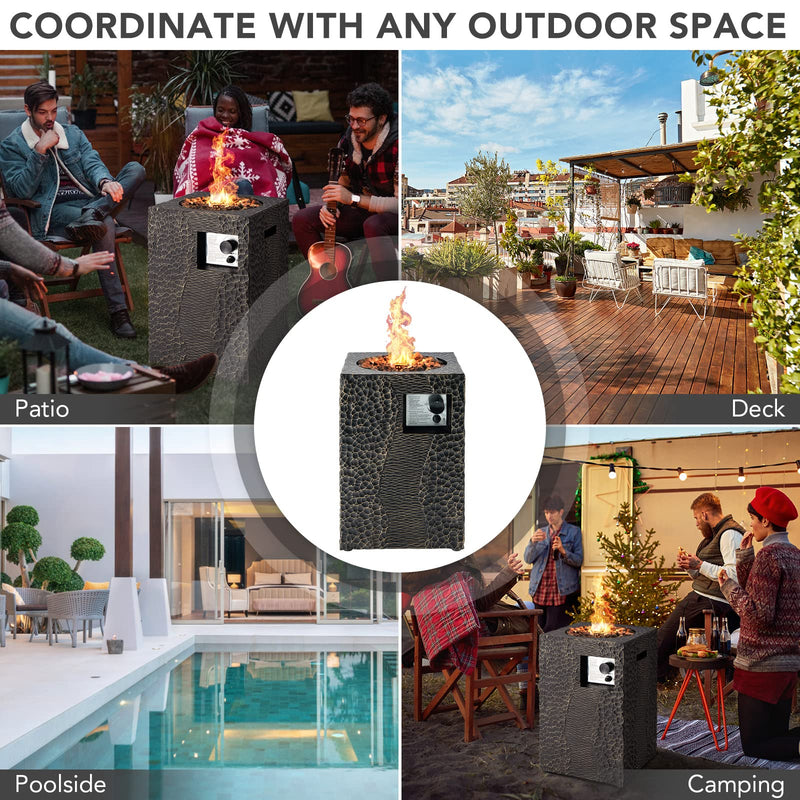Fire Pit for Outside 16’’Gas Fireplaces 30,000 BTU Electronic Ignition Square with Lava Rocks