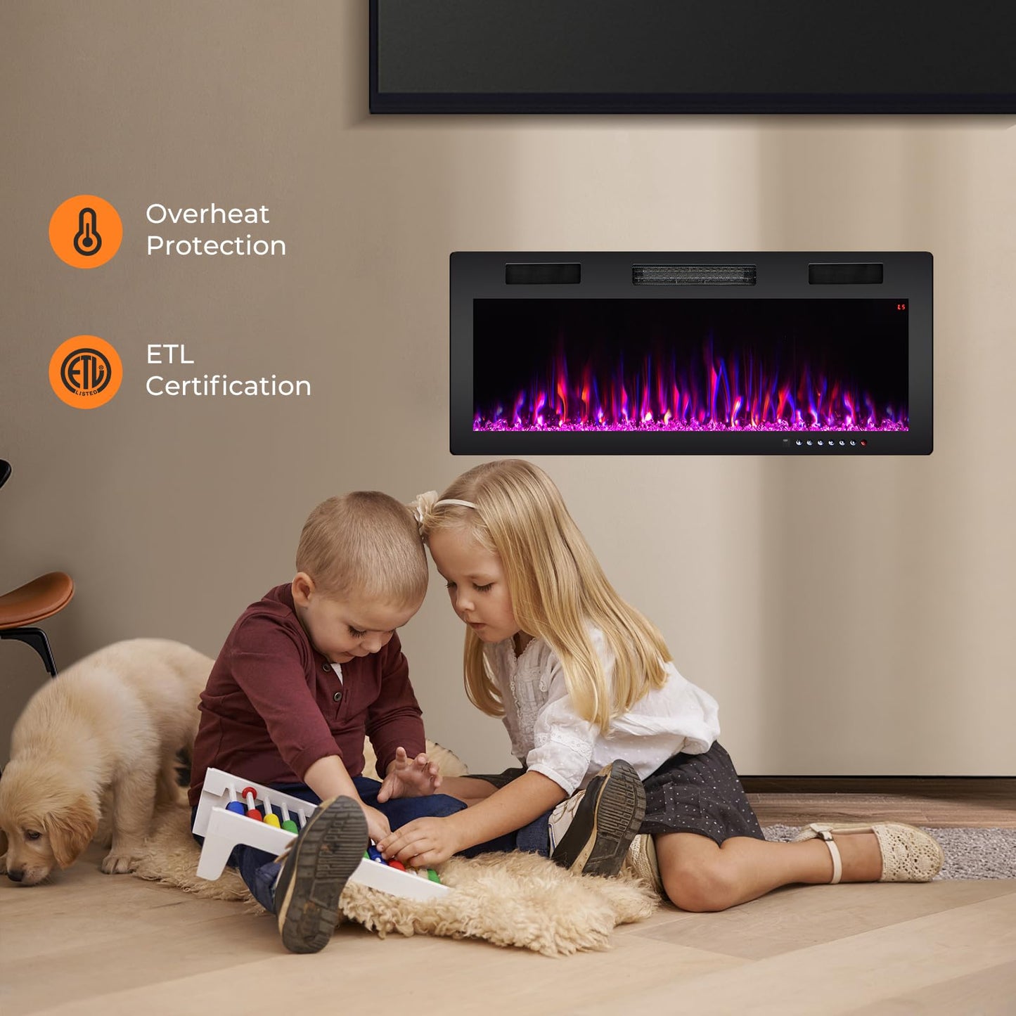 40 Inch Electric Fireplace Recessed and Wall Mounted, 750W/1500W Electric Fireplace Heater with Remote
