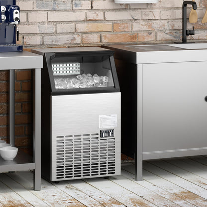 Commercial Ice Maker Machine, 110LBS/24H Stainless Steel Under Counter/Freestanding Self Cleaning Ice Machine with 24H Timer