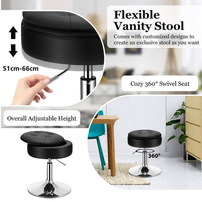 Adjustable Swivel Vanity Stool 360° Swivel 20"-26" Height Adjustable Tufted Round PU Leather Ottoman with Storage