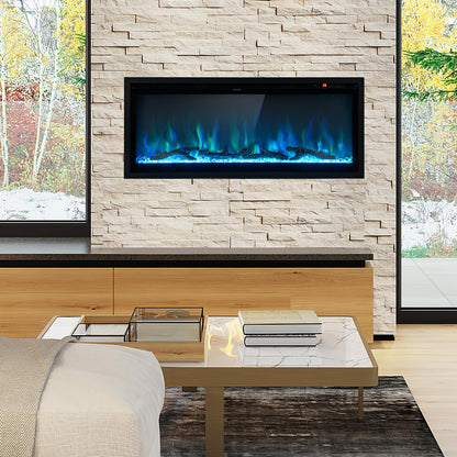Electric Fireplace 42-Inch Wide, 9 Flame Color, 5-Level Brightness, 8H Timer, Thermostat