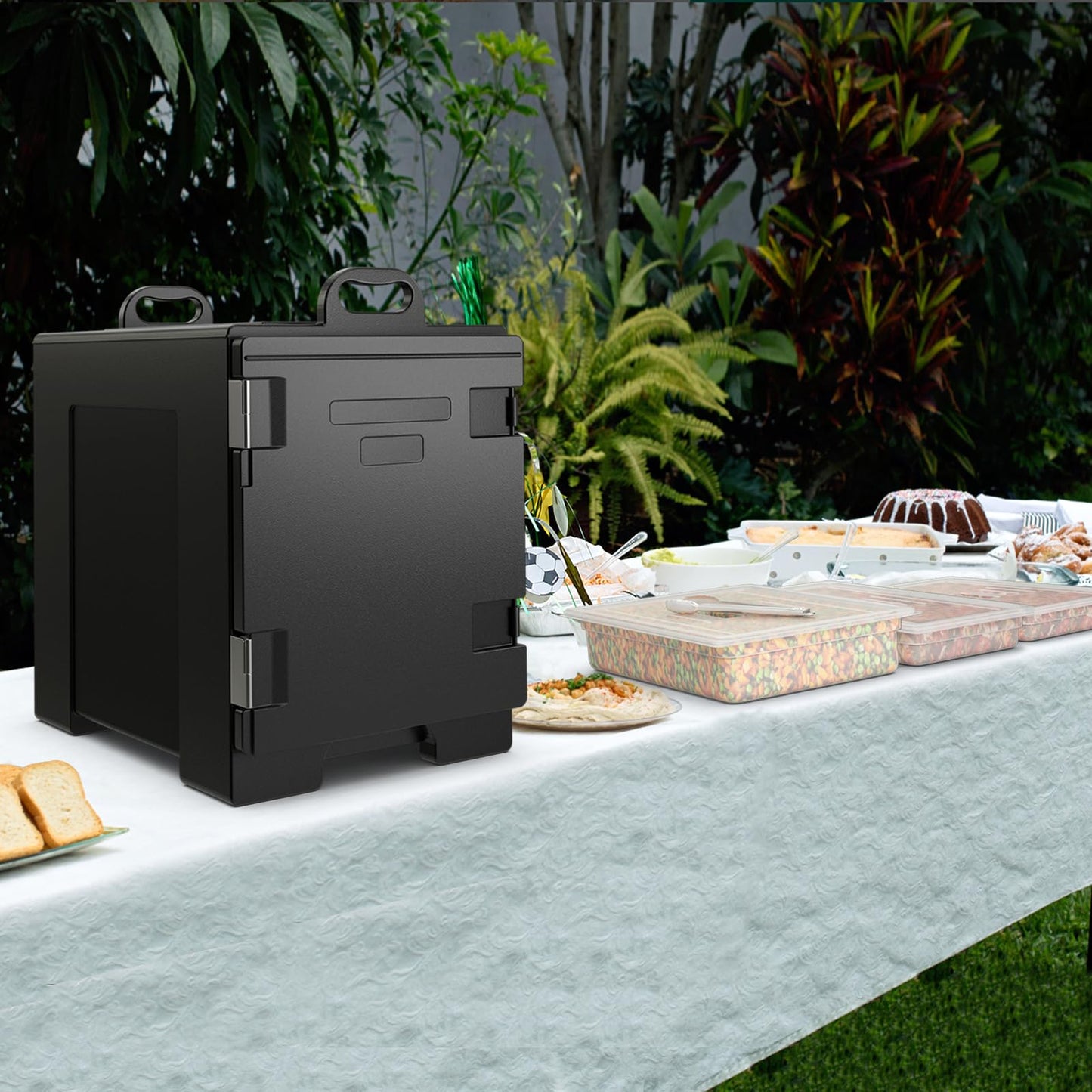 81 QT Hot Box Food Warmer with 5 Full-Size Pans and Handles Double Buckles