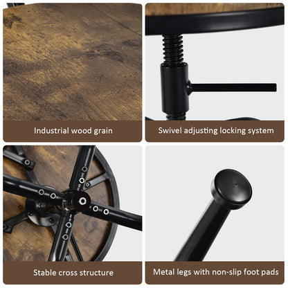 Industrial Bar Stool Set of 2 Vintage Adjustable Swivel Counter Height Kitchen Dining Chair with Arc-Shaped Backrest