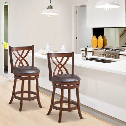 360° Swivel Chairs Bar Stools with Rubber Wood Frame PU Leather Cushioned Seat and Footrests