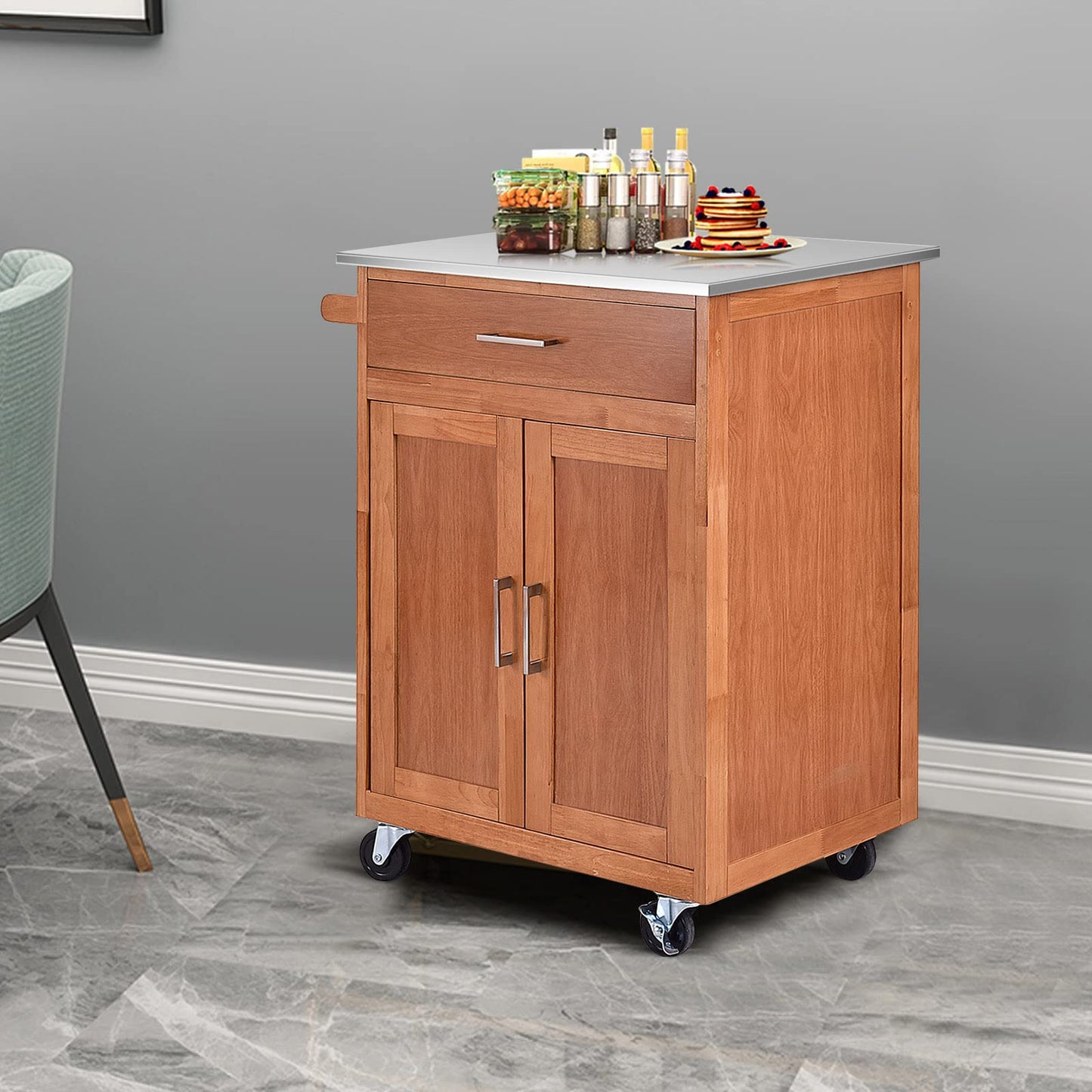 Kitchen Storage Island Cart on Wheels Farmhouse Kitchen Rolling Trolley Cart