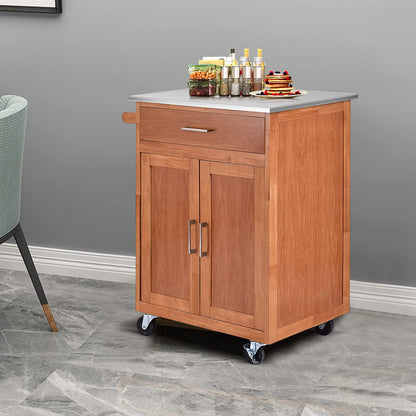 Kitchen Storage Island Cart on Wheels Farmhouse Kitchen Rolling Trolley Cart